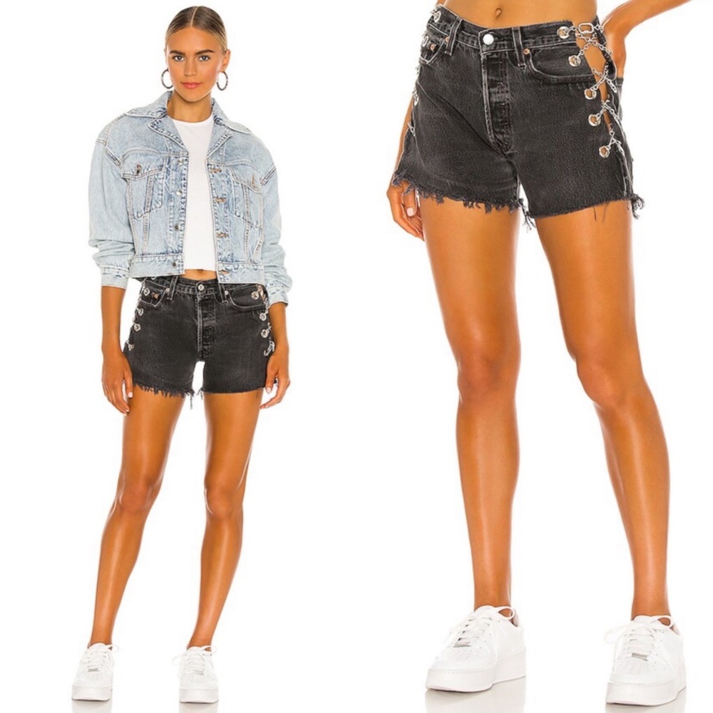 EB Denim Black Lace-Up Distressed Jean Shorts